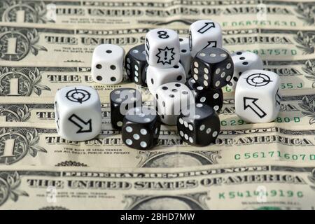 Playing a game with dice. Rolling the dice concept for business risk. Risk concept.many Stock Photo