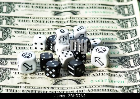 Playing a game with dice. Rolling the dice concept for business risk. Risk concept.many Stock Photo