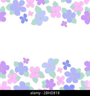 Vector frame of delicate pink and lilac flowers on a white background. For the design of wallpaper, textiles, wrapping paper, covers for notebooks Stock Vector