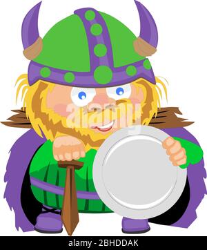 Viking cartoon character with sword and shield Stock Vector