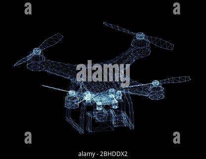 Drone of luminous lines and dots. 3d illustration on a black background Stock Photo