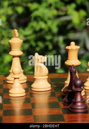 Different figures on a chess board Stock Photo