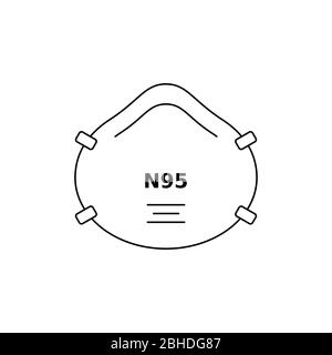 N 95 respirator face mask line icon. Corona virus or dust protection. Black outline on white background. Respiratory protective device. Vector Stock Vector