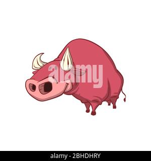 Colorful vector illustration of a cute brown bull with pointy horns Stock Vector