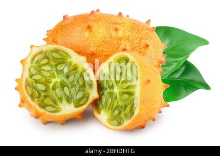 Kiwano or horned melon isolated on white background. Stock Photo