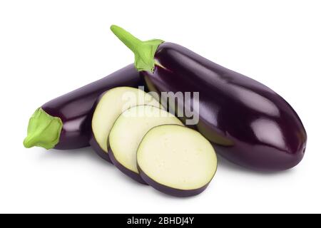 Eggplant or aubergine isolated on white background with clipping path and full depth of field. Stock Photo
