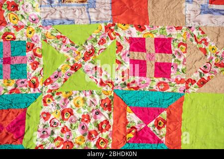 part of stitched crumpled patchwork scarf close up Stock Photo