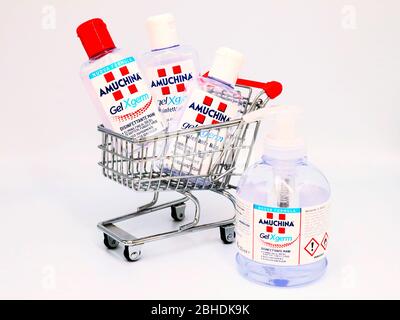 AMUCHINA Gel XGERM Hand Sanitizer to decrease infectious agent Virus, Fungi  and Bacteria. AMUCHINA is an Italian brand of ACRAF ANGELINI Pharma Stock  Photo - Alamy