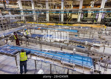 Johannesburg, South Africa - July 11, 2017: South African Breweries bottling plant undergoing an upgrade to its assembly line Stock Photo