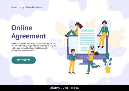 Digital contract banner for website with trendy people Stock Vector