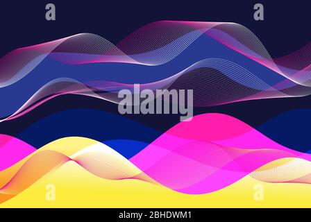Abstract vector background with different wavy elements on the color background. Stock Vector
