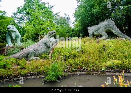 Dinosaur models in Crystal Palace Park, London, UK Stock Photo