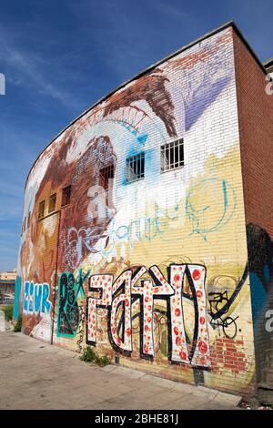 Street art on the rear of the bus station at Seville, Andalusia, Spain. Stock Photo