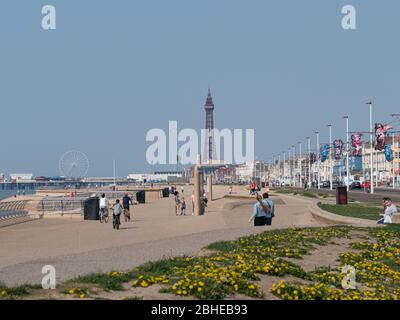 Blackpool, UK. 25th Apr, 2020. Weather News. A warm weekend day as more and more people travel to the beach in spite of the lockdown. The number of cyclists along the promenade has increased markedly over the past couple of weeks. Credit: Gary Telford/Alamy Live News Stock Photo