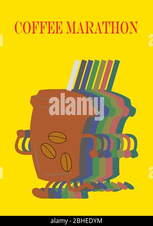 A glass with a straw of a coffee drink. The drinks. Coffee. Cappuccino. Espresso. Late. Run. Place for text. Template for the text. Poster. Promotiona Stock Vector