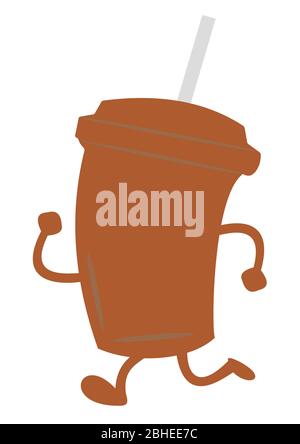 A glass with a straw of a coffee drink. The drinks. Coffee. Cappuccino. Espresso. Late. Run. Place for text. Template for the text. Poster. Promotiona Stock Vector
