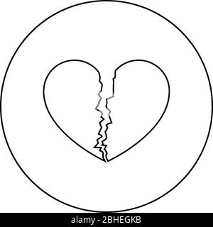 Broken heart icon in circle round outline black color vector illustration flat style simple image Stock Vector