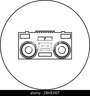 Cassette recorder Mobile stereo music icon in circle round outline black color vector illustration flat style simple image Stock Vector