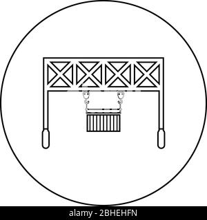 Port loader Railway crane with cargo container Lifting goods Logistic technology Terminal service icon in circle round outline black color vector Stock Vector