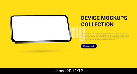 Realistic template mock up of a horizontally rotated angled smartphone for web design, webpages, banners, landings, presentations. Perspective view Stock Vector