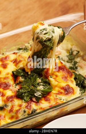 close up of spinach baked with cheese Stock Photo