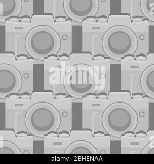 seamless pattern with a camera on a gray background. Vector image Stock Vector