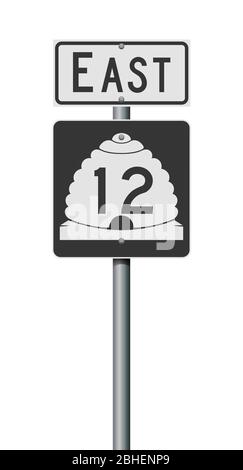 Vector illustration of the Utah State Highway road sign on metallic post Stock Vector
