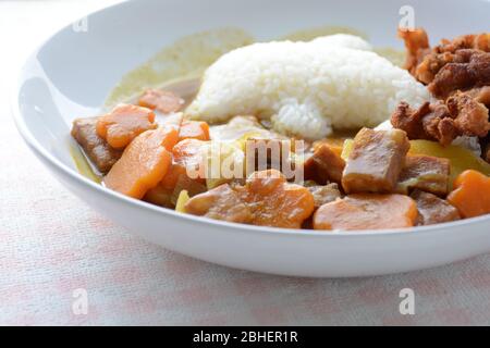 Japanese curry with dolphin rice shape and fried chicken. (Karaage ...
