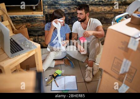 young couple brainstorming about new business. brainstorming, planning, communication, analyzing Stock Photo