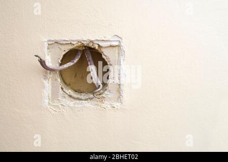 Electrical junction box with electric wires in old building Stock Photo