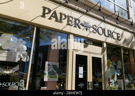 A logo sign outside of a Paper Source retail store location in Bethesda, Maryland on April 22, 2020. Stock Photo