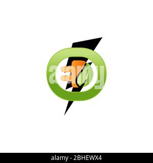 O Letter Logo Design With Lighting Thunder Bolt. Electric Bolt Letter Logo Vector Illustration. Stock Vector