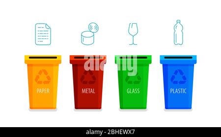Recycling bins. Sorting garbage infographic vector illustration Stock Vector