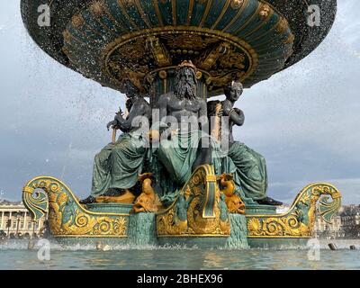 Fountain of the Seas detail, Concorde Square, Paris, France - Fontaine des mers, place de la Concorde, Paris Stock Photo