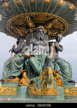 Fountain of the Seas detail, Concorde Square, Paris, France - Fontaine des mers, place de la Concorde, Paris Stock Photo