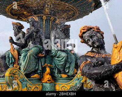 Fountain of the Seas detail, Concorde Square, Paris, France - Fontaine des mers, place de la Concorde, Paris Stock Photo