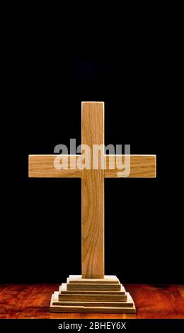 Old wooden rugged cross with room for your type. Stock Photo