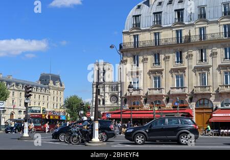 Place Saint Michel towards Notre Dame de Paris, Paris FR Stock Photo