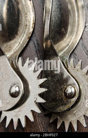 Roulette marks tailor patterns with rust and close up. Stock Photo