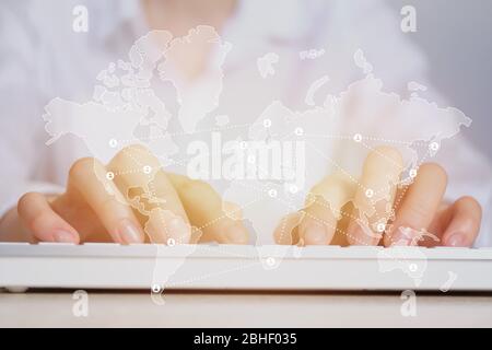 Global business on the world map and the connections between them. Close up. Stock Photo