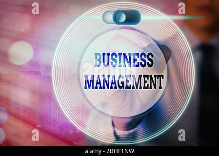 Conceptual hand writing showing Business Management. Concept meaning Overseeing Supervising Coordinating Business Operations Stock Photo