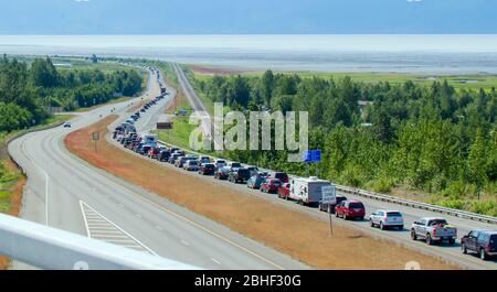 Heading to the Kenai Peninusla from Anchorage for the July 4th weekend Stock Photo