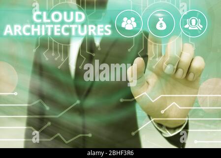 Writing note showing Cloud Architectures. Business concept for Various Engineered Databases Softwares Applications Stock Photo