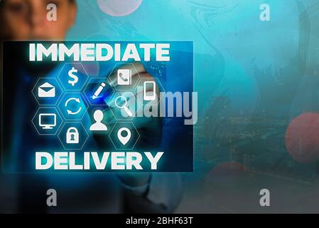 Writing note showing Immediate Delivery. Business photo showcasing Send ...