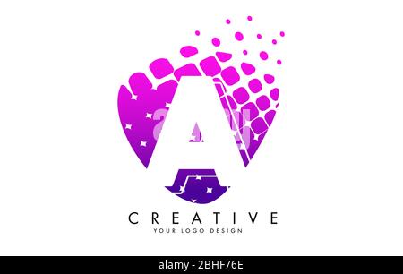 H Letter Logo with Pink Letters and Purple Color Particles Dots Design ...
