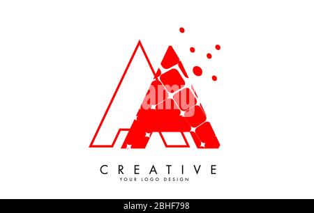 Letter AA Design with red shattered blocks and monogram vector illustration. AA Icon with Pattern. Creative Stamp Vector Illustration with letter A. Stock Vector