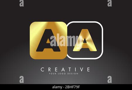 Gold and Black AA A letters Logo with squares design. Simple AA Icon with two sides squares. Creative Stamp Vector Illustration with letter A. Stock Vector