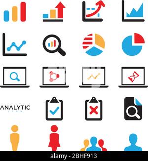 Set flat design of statistics and analytics icons with charts and diagrams. Simple set of diagram and graph vector icons. Vector illustration EPS.10 Stock Vector