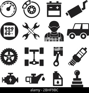 Set of silhouette vector signs with auto service icons pictogram. Set icon for your business web and etc. Vector illustration EPS.8 EPS.10 Stock Vector