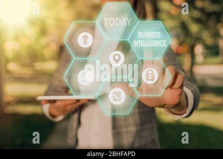 Handwriting text Business Intelligence. Conceptual photo Best Practice of Information to Optimize Performance Stock Photo
